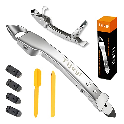 Tijeyi Caulking Tool Kit Stainless Steel Grout Removal Tool,4 in 1 Tile Caulk Remover Tool,Silicone Scraper Caulk Finishing Tools for Kitchen Bathroom Floor Sealant Caulk Window Sink Joint Tijeyi Caulking Tool Kit Stainless Steel Grout Removal Tool,4 in 1 Tile Caulk Remover Tool,Silicone Scraper Caulk Finishing Tools for Kitchen Bathroom Floor Sealant Caulk Window Sink Joint