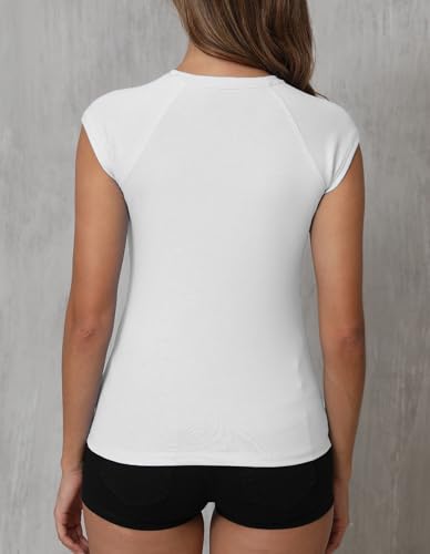 Dwnval Womens Cap Sleeve Crew Neck Shirts Y2K Slim Fit Ribbed Knited Crop Tops 2025 Summer2