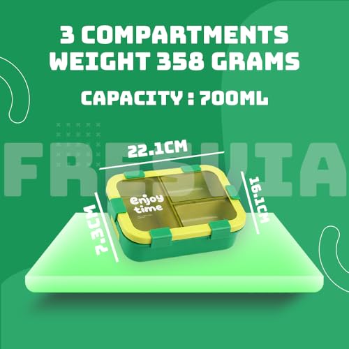 Image of Lunch Box for Kids Girls Boys, Toddler Kids Lunch Boxes for School, Lunch Containers for Adults with 3 Compartments, Utensils, Food Picks (Green, 700 Ml)