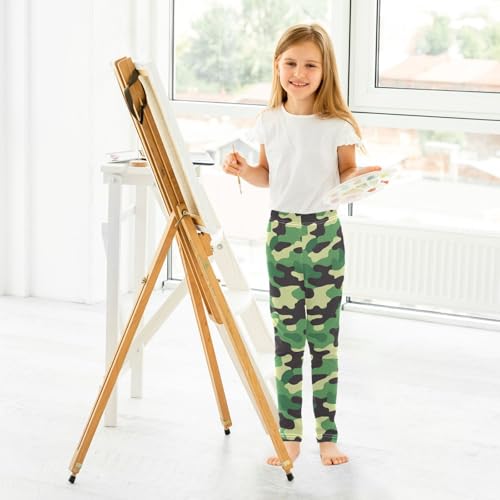 ALAZA Girls' Leggings Children's Yoga Pants Skinny Printed Dance Green Camouflage Comfortable 4T4