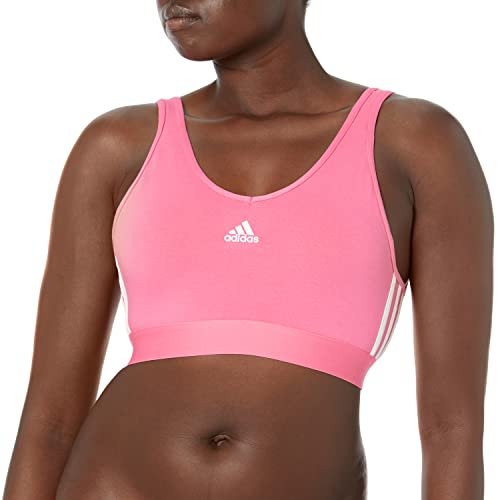 adidas Women's Essentials 3-Stripes Crop Top with Removable Pads, Pulse Magenta/White, L
