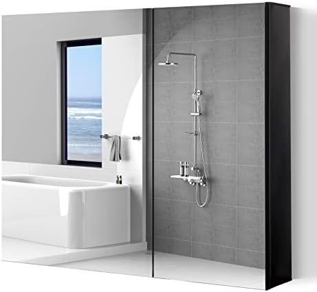KSIBNW Recessed or Surface Mount Medicine Cabinet with 2 Mirror Doors,Aluminum,30'' Widthx 26'' Height Bathroom Medicine Cabinet,2 Doors Wall Mounted Medicine Cabinet Storage with Adjustable Shelves