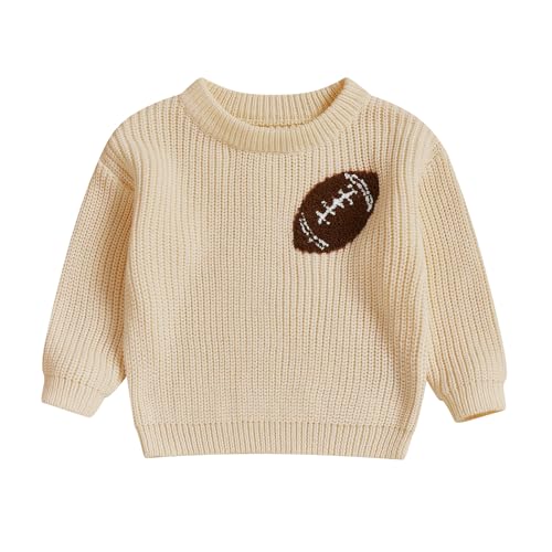 Toddler Baby Boy Girl Clothes Knit Sweater Football Embroidery Sweatshirt Long Sleeve Shirt Warm Fall Winter Outfits