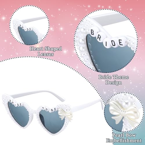 Bride White Heart Sunglasses with Bow Pearl Bride to Be Design Comfortable Sunglasses for Bridal Bachlorette Gifts Shower Wedding Engagement4