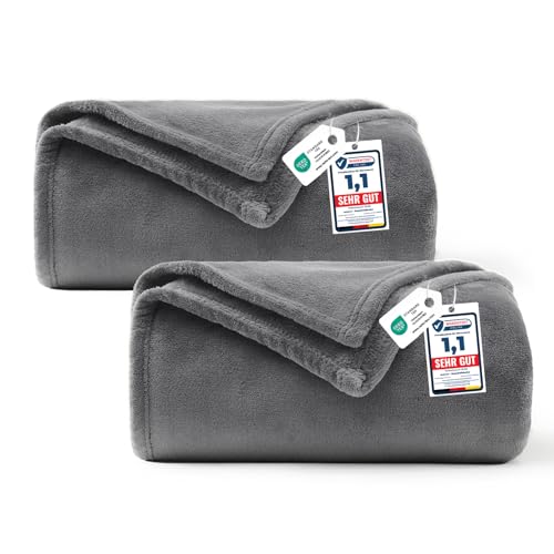 WAVVE Kuscheldecke Flauschig 2er Set Decke Fleecedecke – 2 Stücke Set Sofadecke 150x200 cm, Warme Wohndecke & Couchdecke, Weicher Sofaüberwurf XL – Grau