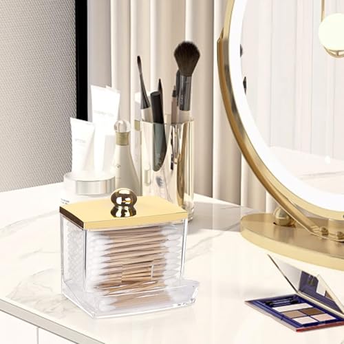 Image of Tbestmax Qtip Holder Dispenser Clear Bathroom Organizer Accessories Decor for Storage-Qtips Cotton Ball Holder - Gold