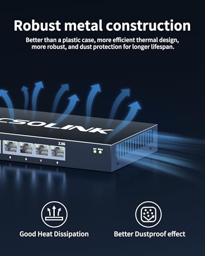 Image of 8-Port 2.5G Unmanaged Ethernet Switch, 8x2.5G Base-T RJ45 Ports, 40Gbps Switching Capacity, Fanless Metal, Plug & Play for NAS, PC, Gaming, WiFi AP