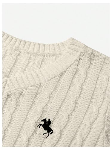 Women's Short Sleeve Embroidery Sweaters V Neck Cable Knit Pullover Tops Old Money Clothes3