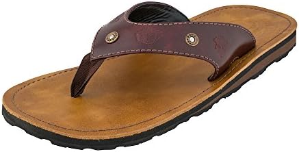 Combat Flip Flops AK-47 Flip Flops for Men and Boys. Brown Leather Thong and Deck On Military Grade Rubber Outsoles. 7.62x39mm Cast AK-47 Casing Heads