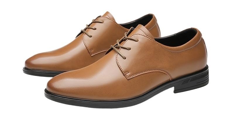 HOOENG Formal Dress Shoes for Men Lace Up Round Toe Vegan Leather Solid Color Derby Shoes Rubber Sole Resistant Non Slip Party(Color:Brown,Size:10)2