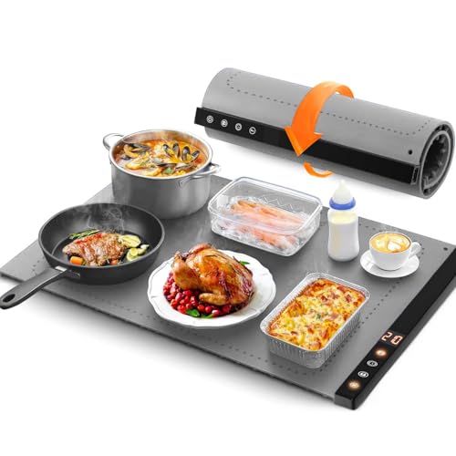 Warming Mat for Food,Food Warming Mat,Electric Warming Tray for Buffets Party and Home Daily Use,Heating Fastly in 10s,Portable Design,Timed Function for Your Family. (deep Gray)