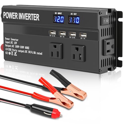 Image of ALSO GO 1200W Power Inverter, 12v to 110V AC Car Inverter with Fast Charging 2.4A USB and 3 AC Outlets Ideal for Road Trips, Camping, RV, Truck, Solar, and Vehicle Power Needs​