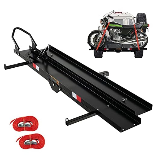 Goplus 600 LBS Motorcycle Carrier, Hitch Mount Dirt Bike Rack with Loading Ramp, Heavy Duty Steel Motorcycle Hitch Carrier for Car, RV, Truck, Black
