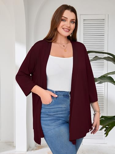 Image of AusLook Women's Plus Size Lightweight Open Front Cardigan 3 /4 Sleeve Cover Ups Shrugs Shawls and Wraps Kimono Jacket Coat
