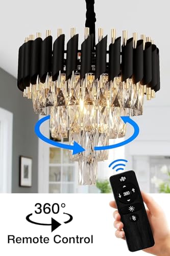 Image of RD.Enterprises|| Modern Crystal 4-Tier Gold Chandeliers | Bluetooth Remote Control and Speaker, Colour Changing | Moving Round | Ceiling Light Fixture for Living Room (Remote Black Gold, 500MM)