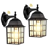 2-Pack Dusk to Dawn Outdoor Wall Lights, Sensor Exterior Light Fixtures Wall Mount, Porch Lights, Matte Black Wall Lantern Wall Lamp, Waterproof Wall Sconce, Outside Lighting for Garage, Front Door