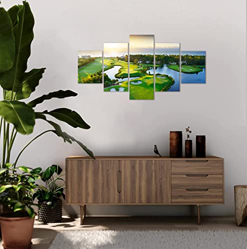 Golf Course Wall Art Sunrise Canvas Painting Sport Poster Prints Framed Picture For Living Room Office Bedroom Basement Home Decor (50Wx24H) #TOP2