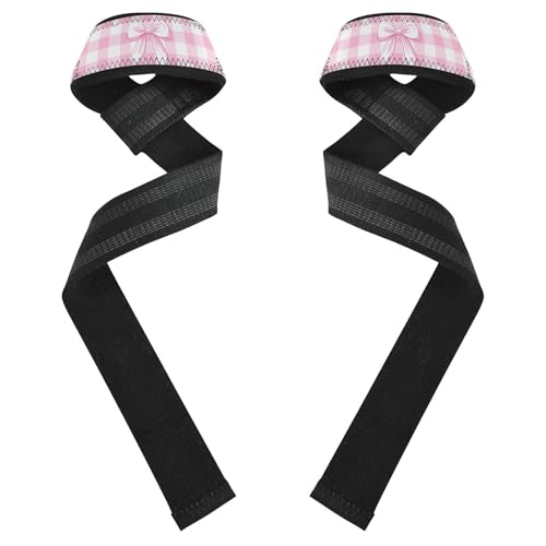 STAYTOP Cute Pink Bows Wrist Straps for Weightlifting,Lifting Straps with Neoprene Cushioned Wrist Padded and Anti-Skid Silicone for Strength Training,Bodybuilding,Deadlifting
