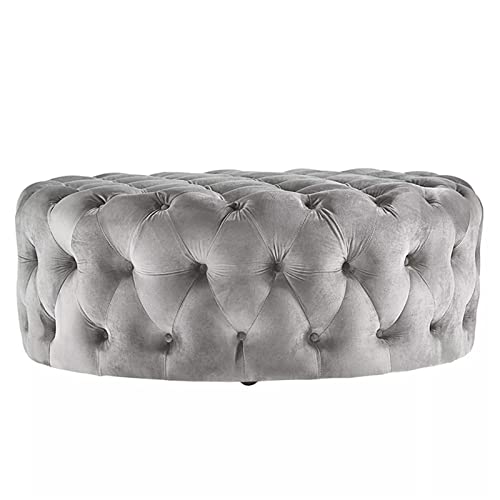Tabouret repose-pieds multifonctionnel rond en velours gris - 4
