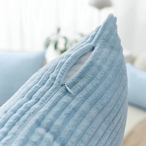 image for Home Brilliant Blue Throw Pillows Striped Velvet Corduroy Euro Sham La
