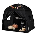 Kids Play Tent Bed Tent: Children's Double Single Bed Tent Large -Canopy Toddler with Flags for Boys & Girls - Baby Pop Up Tent Floor Playhouse Indoor Sleeping for Bedroom Decor Gift Toys (Black)