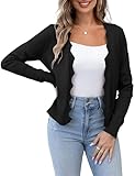 VOIANLIMO Womens Casual Long Sleeve Sweaters Knit Open Front Cropped Bolero Short Cardigan, Black, Small