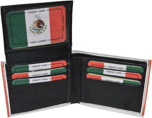 V5 Tems PU Leather Vegan Bifold Wallet with Printed Gift Box Many Styles (Mexico Flag), Black3