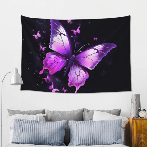 Tapisserie murale papillon pour cacher les imperfections | Grand tissu mural violet 300x220 cm