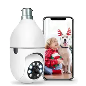 Eyetech 360 Light Bulb Wireless IP WiFi Camera, Bulb Camera 360 1080p WiFi Auto Rotation Fish Eye 360 Degree Panoramic View LED IR CCTV 1080p Video Home Light Wireless Security Camera