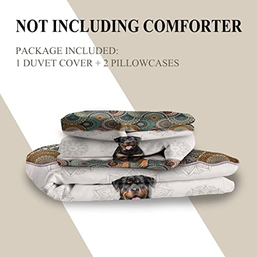 Milanket 3 Piece Boho Bohemian Duvet Cover Twin, Super Soft Lightweight Microfiber Rottweiler Cute Duvet Cover Bedding, Machine Washable Animal Theme Dog Duvet Cover Set #TOP2