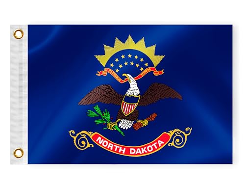 North Dakota State Boat Nautical Flag 12x18 Inch Double Sided 3 Ply ND Marine Flag Nylon Small Yacht Sail Pontoon Boat ATV Bike Truck Motorcycle Banner Brass Grommets Patriotic Outside (ND)