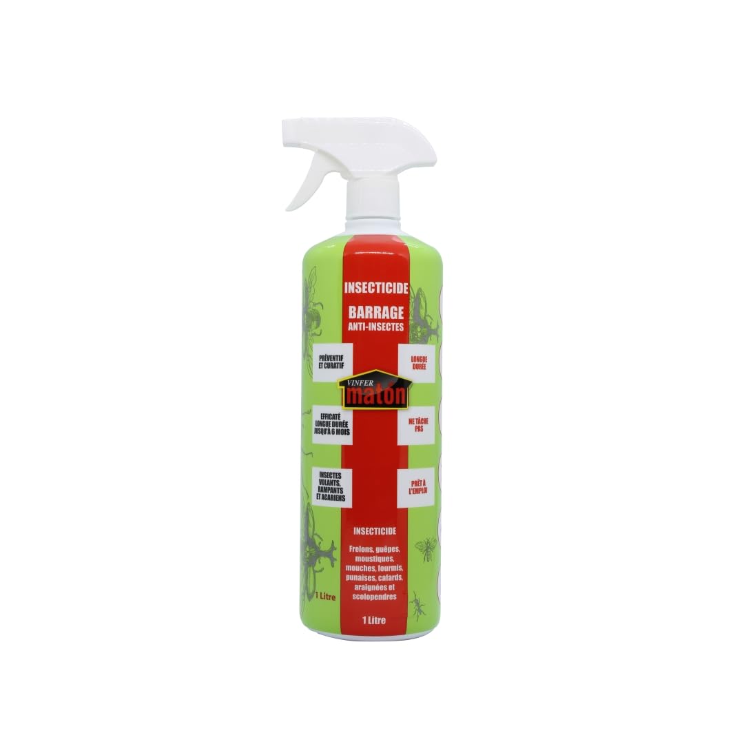VINFERMATON – Insecticide Liquide Barrage Anti-Insectes 1 L | Longue Durée 2-6 Mois | Tous Insectes Volants & Rampants | Pistolet Prêt à l'Emploi | Ne Tache Pas
