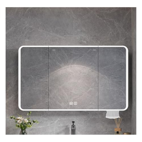 Moderno armario de baño minimalista con iluminación LED, almacenamiento versátil para apartamentos, hoteles y dormitorios (100 x 70 cm)