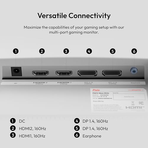 Image of Pixio PX27U Wave White 27 inch 160Hz 4K 3840x2160p Fast IPS Panel 1ms GTG Adaptive Sync Gaming Monitor with White HDMI 2.1 Cable Certified Ultra High Speed 10FT 8K 60Hz 4K 120Hz Nylon Braided