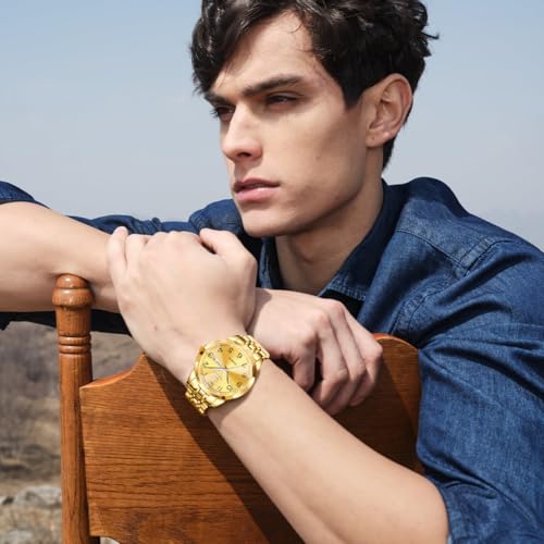 Image of OLEVS Watches for Men Business Dress Diamond Analog Quartz Big Face Luxury Classic Stainless Steel Waterproof Luminous Two Tone Wristwatch