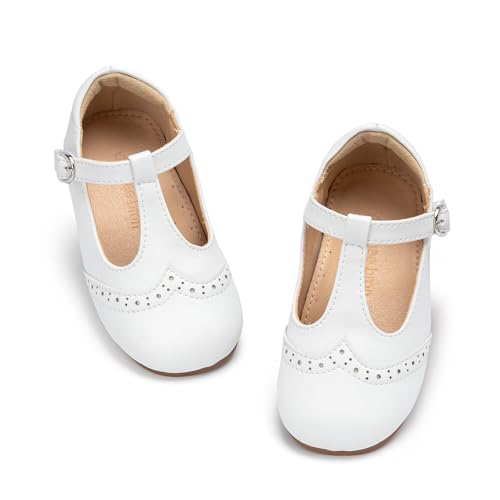 THEE BRON Girls T-Strap Shoes | Square Toe for Wide Feet | Party & Dress Toddler Kid(AF512 Toddler,White/6M) by THEE BRON - Used condition - US$18.00