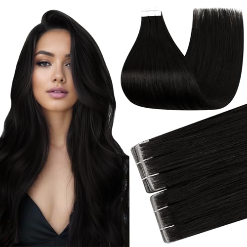 Full Shine Intact Tape Extensions Human Hair Color 1B Off Black Injection Tape In Hair Extensions Human Hair Cuticles Aligned 20Inch 50G Lightweight Natural for Women Daily Office Look 20Pcs