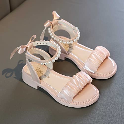 Girls Pearl Sandals Ankle Strap Lace Bowknot Kids Shoes Open Toe Low Heels Wedding Outdoor Summer3