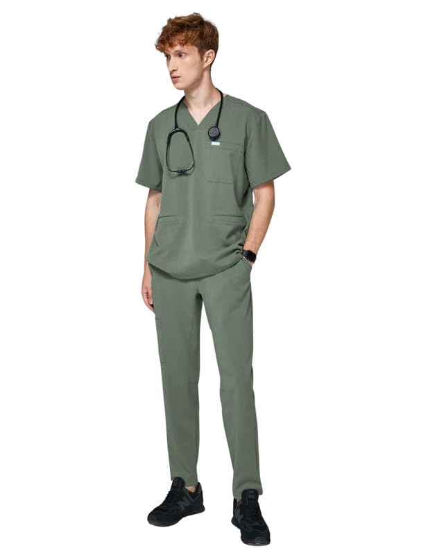 Pantalones médicos para hombre para el sector médico y de enfermería, elegantes y cómodos, con goma elástica, pantalones de cuidado profesional, caqui, XL