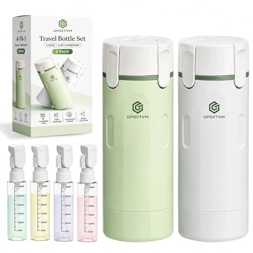 2 Pack 4 in 1 Travel Dispenser Bottle Four One Items Toiletry Containers Shampoo for Toiletries 4in -1 Soap 4-in-1 Leak Proof Rotatable Setpump Creams Sized TSA Refillable Lotion Cosmetic to Fill