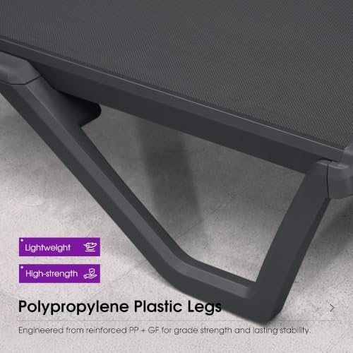 Image of PURPLE LEAF Patio Chaise Lounge Set of 4 Plastic Outdoor Chair, Dark Gray | Aluminum Frame, Plastic + Glass fiber Legs, UV Textilene Fades Less, 5 Recline Angles, 5% Wider Seat, Stackable, Easy-Clean