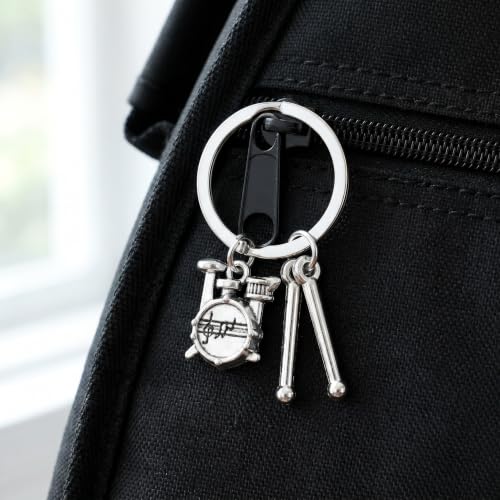 Cabilock 12pcs Music Themed Keychain Set Featuring Silver Metal Drum Pendants, Resistant to Fading Multi-purpose Accessories as Graduation Souvenirs or Bag Charms for Drum Enthusiasts - Image 4