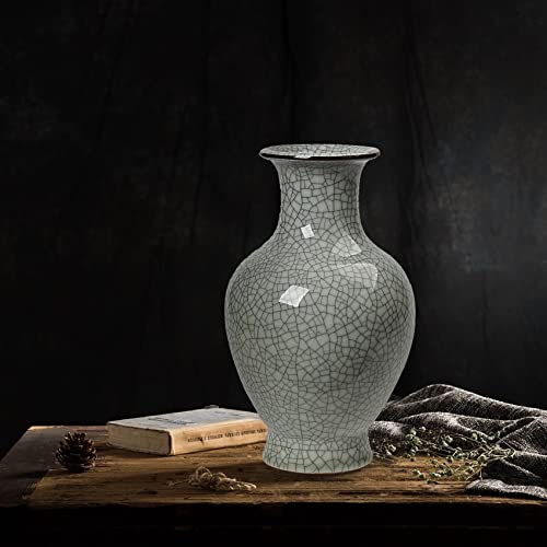 Cracked Grey Vase For Centerpiece, 11.2" Antique Farmhouse Flower Ceramic Vase Elegant - Pampas Grass Vase (White) #TOP4