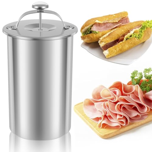 Meat Press Cooker 304 Stainless Steel Ham Press Cooker for Making Healthy Homemade Deli Meat with a Thermometer Round Shape Deli Meat Press Mold for Meat Pork Seafood Beef Fish Poultry