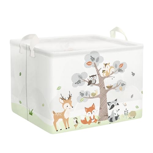 Image of Clastyle 36L Large Woodland Animal Tree House Baby Basket Rectangle Deer Fox Squirrel Shelf Basket with Handle Collapsible Book Toy Clothes Towel Nursery Storage Basket