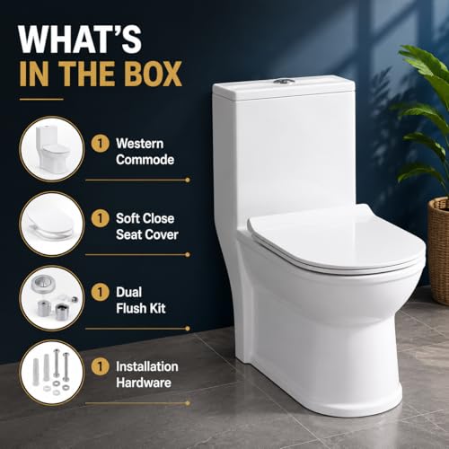 Image of KrissKross Premium Ceramic Rimless One Piece Western Toilet /Commode for Toilet /European Commode With Soft Close Seat Cover For Lavatory /Washdown Flush Commode With - S Trap Outlet (White)
