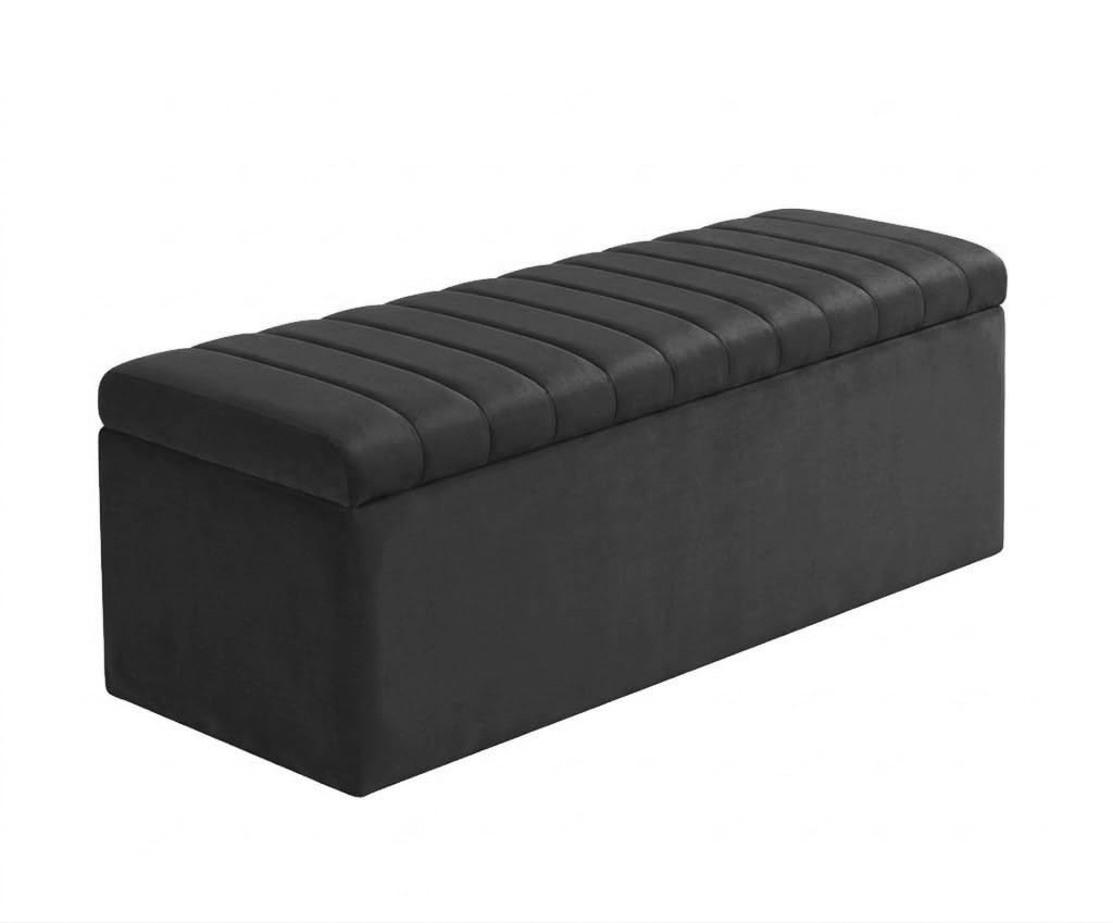 Large Ottoman Storage Box, Velvet Upholstered Blanket Box with Hinged Lid, End of Bed Storage Bench, Bedroom Ottoman Storage Bench, Storage Ottoman Seat for Living Room, Hallway & Bedroom