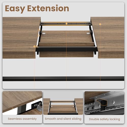 Image of GarveeHome 63-83 inch Extendable Dining Table, Industrial Rectangular Dining Room Table for 6-8 People, Expandable Kitchen Table with Heavy Duty Metal Frame for Dining Room, Kitchen & Parties, Rustic Pear