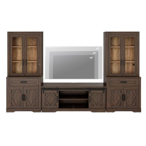 Image of WAMPAT Farmhouse Entertainment Center with Bookshelves for 65 inch TV
