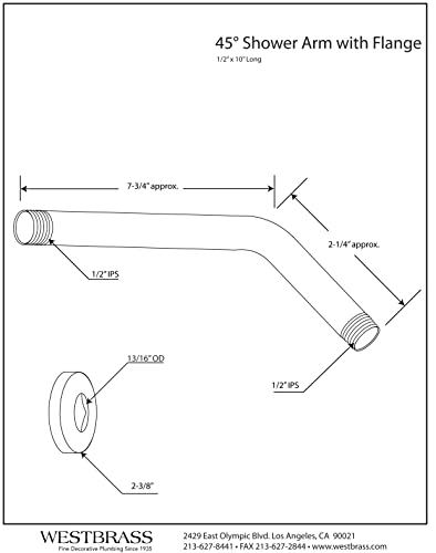 Brazo de ducha Westbrass A302 que soluciona holguras con brida de sujeción estable cromada 3
